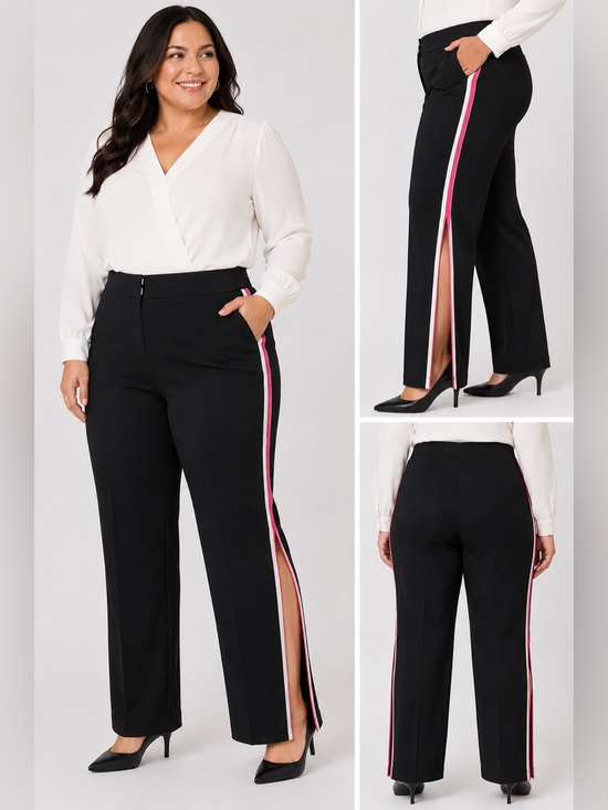 INC International Concepts Pants - INC International Concepts Black Wide-Leg Pants with Pink & White Side Stripes